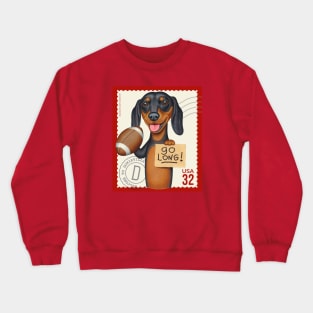 Funny cute Dachshund Doxie with football saying go long! Crewneck Sweatshirt